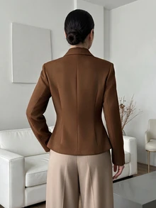 Graceveil Fall Clothes For Women Brown Sleeve Pleated Romantic Button Up Commute Office Elegant Blazer Casual Blouses Work Festival Outfit Going Club Clothes - Brown - View 3