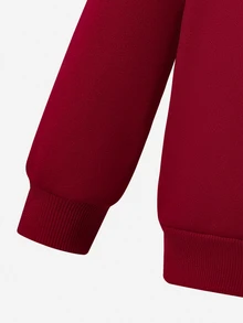 SHEIN 女童兩件式運動套裝 純紅色圓領套頭衛衣與寬腿長褲套裝，可愛蝴蝶結刺繡休閒秋季運動服 - 紅色 - 查看 7