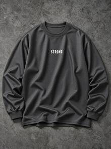 GymBeat Men's Letter Print Round Neck Long Sleeve Daily Fitness Sport T-Shirt Workout Running Tee Workout Top Gym Top Fall Breathable, Lightweight - Grey - View 3
