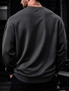 GymBeat Men's Letter Print Round Neck Long Sleeve Daily Fitness Sport T-Shirt Workout Running Tee Workout Top Gym Top Fall Breathable, Lightweight - Grey - View 6