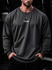 GymBeat Men's Letter Print Round Neck Long Sleeve Daily Fitness Sport T-Shirt Workout Running Tee Workout Top Gym Top Fall Breathable, Lightweight - Grey - View 1