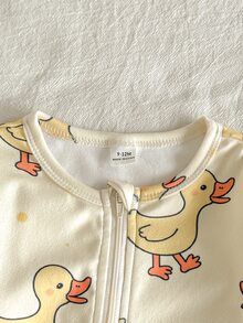 SHEIN 男嬰卡通可愛鴨子印花貼身連身衣居家服聖誕睡衣修身款 - 彩色 - 查看 4