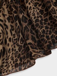 Sweetra Plus Size Women's Casual Commute Minimalist Leopard Print Chiffon Long Sleeve Dress, Autumn/Winter Fall - Multicolor - View 8