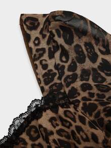 Sweetra Plus Size Women's Casual Commute Minimalist Leopard Print Chiffon Long Sleeve Dress, Autumn/Winter Fall - Multicolor - View 4