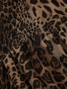 Sweetra Plus Size Women's Casual Commute Minimalist Leopard Print Chiffon Long Sleeve Dress, Autumn/Winter Fall - Multicolor - View 3