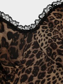 Sweetra Plus Size Women's Casual Commute Minimalist Leopard Print Chiffon Long Sleeve Dress, Autumn/Winter Fall - Multicolor - View 7