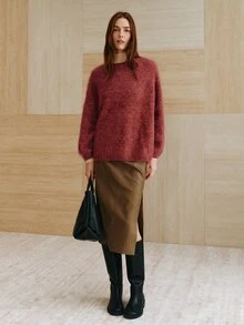 MOTF PREMIUM WOMEN'S COMFORTABLE WARM LONG SLEEVE SWEATER VINTAGE DAILY - Burgundy - View 4