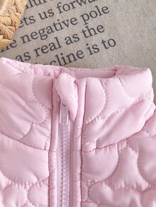 SHEIN 幼童女嬰加厚背心 可愛甜美粉色 絎縫愛心圖案 抓絨內裡 無袖立領 冬季節日保暖外套 - 粉色 - 查看 5