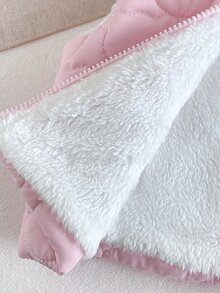 SHEIN 幼童女嬰加厚背心 可愛甜美粉色 絎縫愛心圖案 抓絨內裡 無袖立領 冬季節日保暖外套 - 粉色 - 查看 4