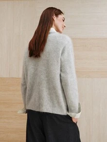 MOTF PREMIUM V-NECK BRUSHED COZY COMFORTABLE LONG SLEEVE VERSATILE SWEATER - Grey - View 8
