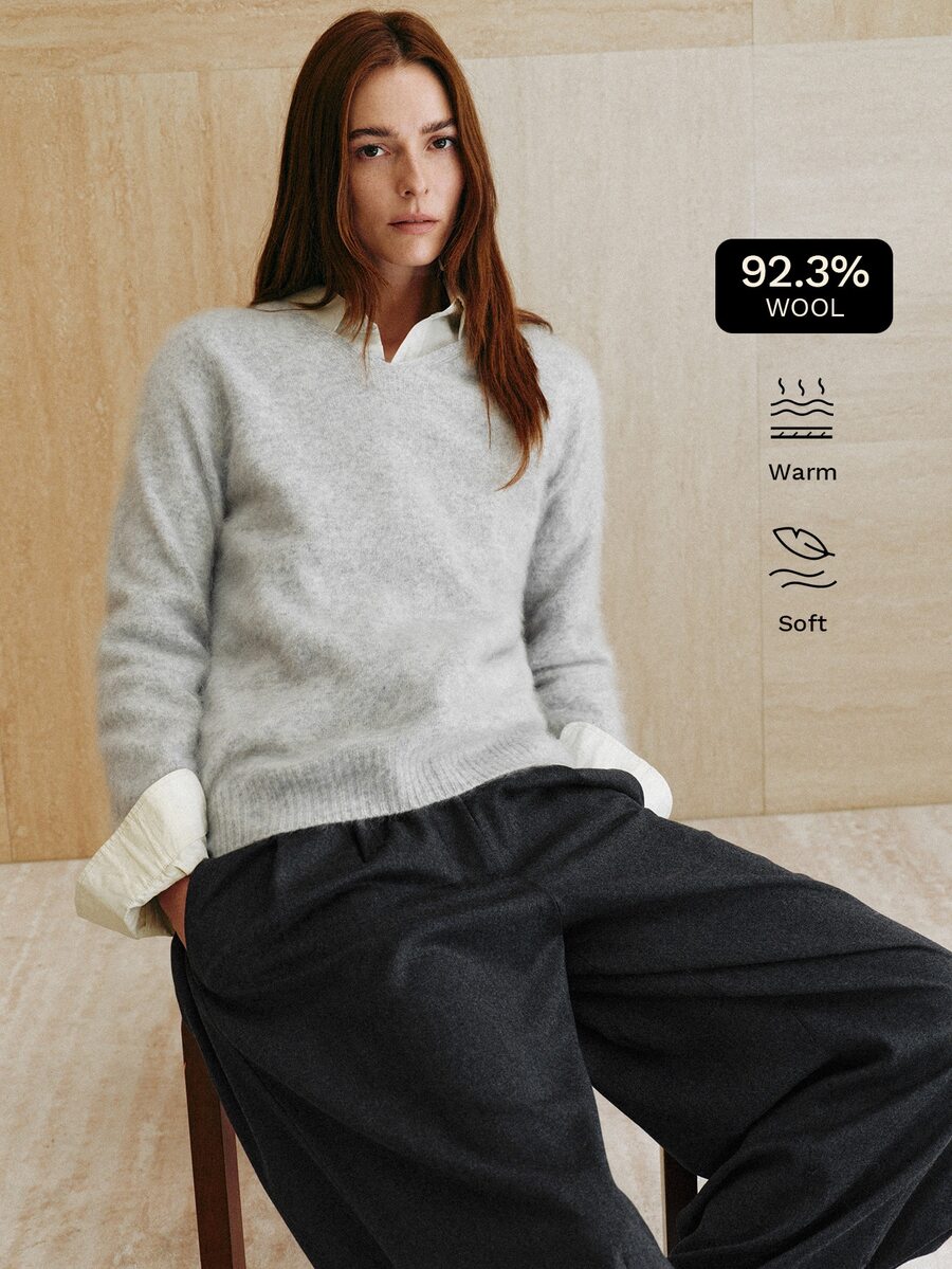 MOTF PREMIUM V-NECK BRUSHED COZY COMFORTABLE LONG SLEEVE VERSATILE SWEATER - Grey - View 1
