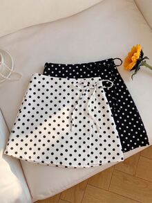 Tween Girl Short Skorts Minimalist Cute Vintage Fresh Design Fall Holiday Vacation White Polka Dot Black Polka Dot Birthday - Black and White - View 3