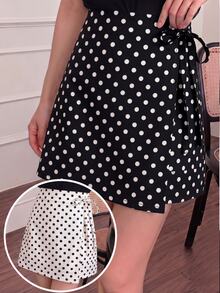 Tween Girl Short Skorts Minimalist Cute Vintage Fresh Design Fall Holiday Vacation White Polka Dot Black Polka Dot Birthday - Black and White - View 5