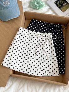 Tween Girl Short Skorts Minimalist Cute Vintage Fresh Design Fall Holiday Vacation White Polka Dot Black Polka Dot Birthday - Black and White - View 4