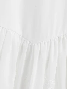 SHEIN Tween Girl Ruched Matching Elegant White Puff Sleeve A-Line Mini Dress For Older Tween Girl, Spring, Summer, Casual, Outfit - White - View 10