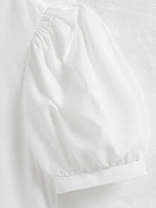 SHEIN Tween Girl Ruched Matching Elegant White Puff Sleeve A-Line Mini Dress For Older Tween Girl, Spring, Summer, Casual, Outfit - White - View 11