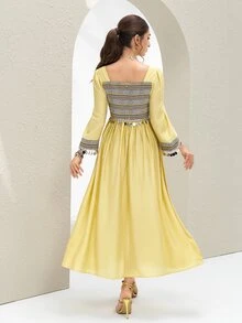 Al Najma Women's Elegant Square Neck Sequin Tassel Arabic Style Dress - Yellow - View 3