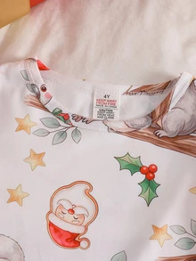 SHEIN 女童簡約時尚粉灰配色可愛卡通羊印花2件套短袖長款睡袍居家服 - 彩色 - 查看 4