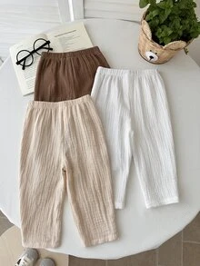 SHEIN LMoss Kids LMoss 3pcs Baby Boy Casual Pants,Elastic Waistband Adjustable,Bow Decor,Casual And Stylish,Suitable For Wearing In Spring,Summer,Autumn Winter. - Multicolor - View 5