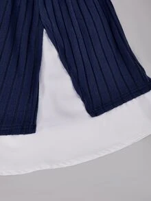SHEIN Streecool Teen Girl Casual Cute Elegant College Solid Color Patchwork Long Sleeve Short Dress Graduation Prom Party Formal Navy Blue Fall - Blue - View 5