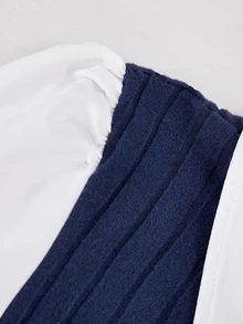 SHEIN Streecool Teen Girl Casual Cute Elegant College Solid Color Patchwork Long Sleeve Short Dress Graduation Prom Party Formal Navy Blue Fall - Blue - View 7