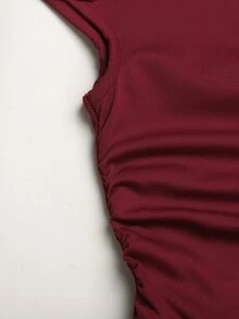 Firerie Kids Firerie Kids Tween Girl Burgundy Asymmetrical Shoulder Metallic 3D Floral Decor Elegant Dress - Burgundy - View 4