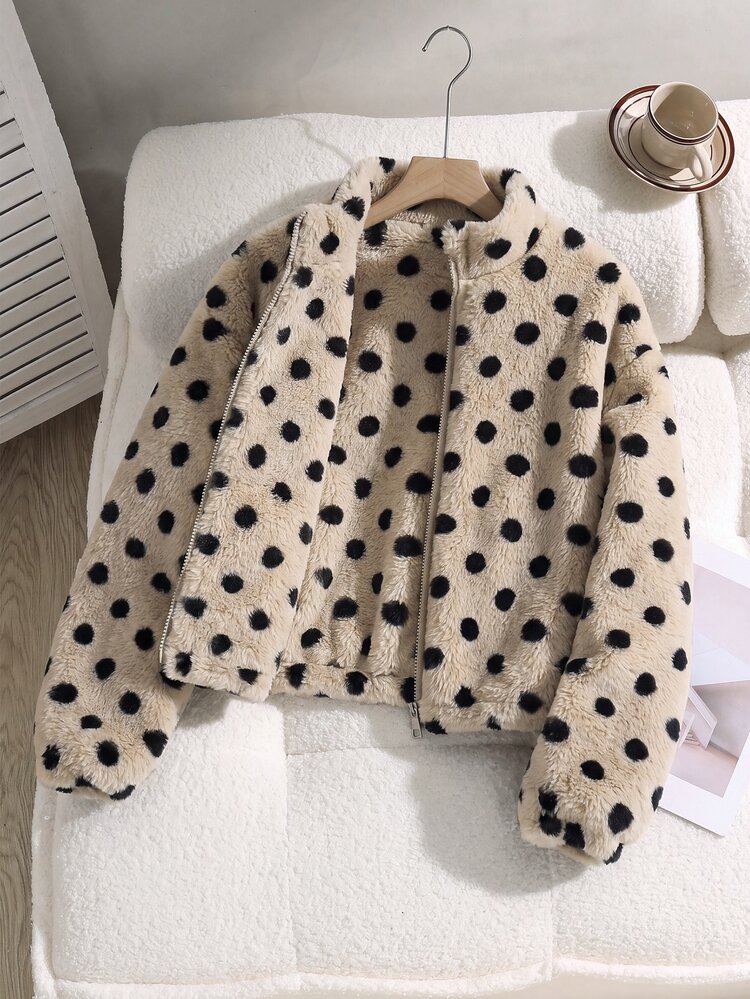 SHEIN Tween Girls Jacket, Coffee Color, Casual Fit, Warm For Autumn/Winter, Fashionable & Versatile, Autumn, Zipper, Autumn/Winter, Thermal, Solid Color, Printed, Cute Autumn/Winter, Thermal Lined & Thickened - Multicolor - View 2