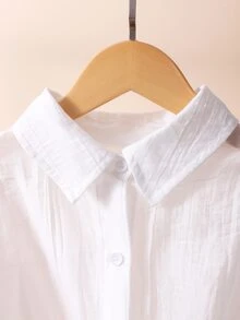SHEIN Tween Girls Fall Tops White Collared Drop-Shoulder 3/4 Sleeve Shirt Preppy Cute Style For School Vacation Holiday Casual Autumn Outfit Com... Beach - White - View 8