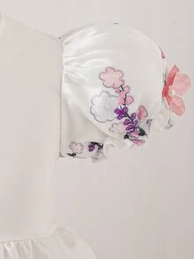 SHEIN 女童秋季婚禮嬰兒洗禮儀式 3D蝴蝶生日派對花卉表演蓬蓬袖公主洋裝 白色 - 白色 - 查看 10