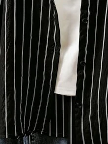 SHEIN Teen Girl Casual Daily Black Striped Knight Print Shirt , Halloween Autumn Fall Fashion - Pink - View 7