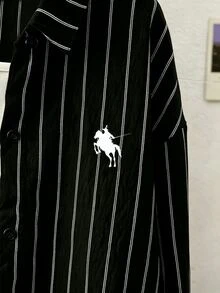 SHEIN Teen Girl Casual Daily Black Striped Knight Print Shirt , Halloween Autumn Fall Fashion - Pink - View 6