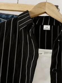 SHEIN Teen Girl Casual Daily Black Striped Knight Print Shirt , Halloween Autumn Fall Fashion - Pink - View 5