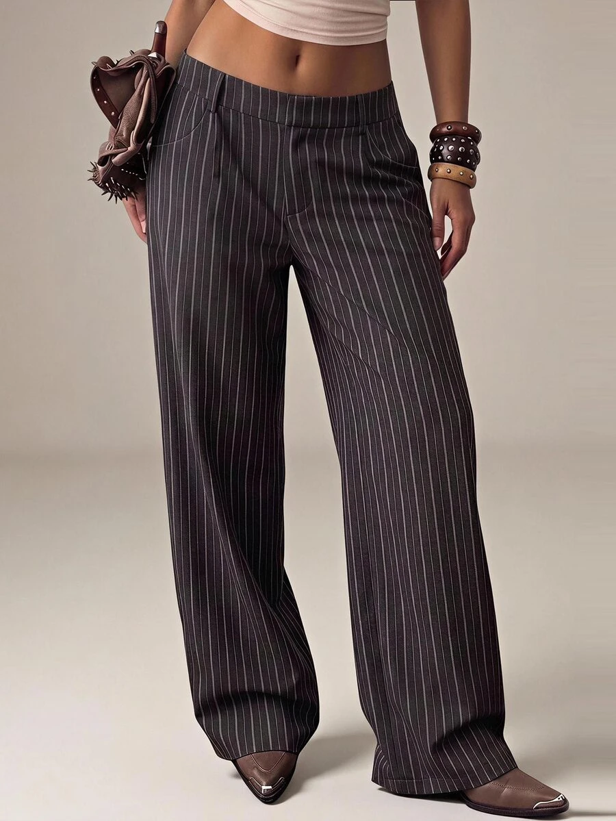 SHEIN Tall Women's Striped Casual Versatile Daily Wear Wide Leg Long ...