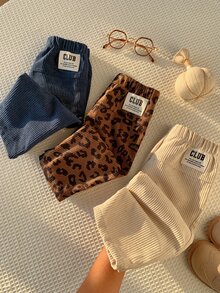 SHEIN 3件組男嬰下身褲 Family Bingo 米色棕色秋季配色寬鬆款 - 棕色 - 查看 7