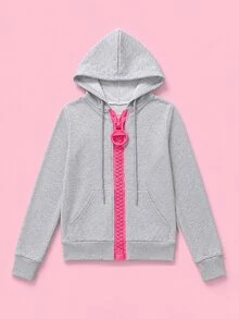 Rovax Women's Street Fashion Zip Pocket Long Sleeve Sweatshirt - Grey - View 6