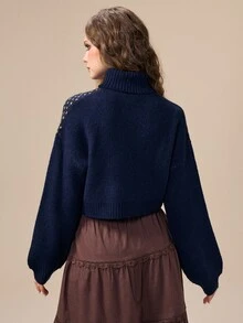 ROMWE Autumn/Winter Boho Witch Hippie Star & Moon Pattern Women's Sweater - Multicolor - View 3