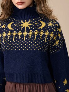 ROMWE Autumn/Winter Boho Witch Hippie Star & Moon Pattern Women's Sweater - Multicolor - View 4