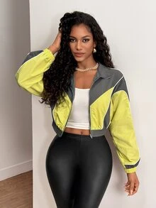 BamGleam Women's Colorblock Zipper Casual Daily Long Sleeve Jacket - Multicolor - View 5