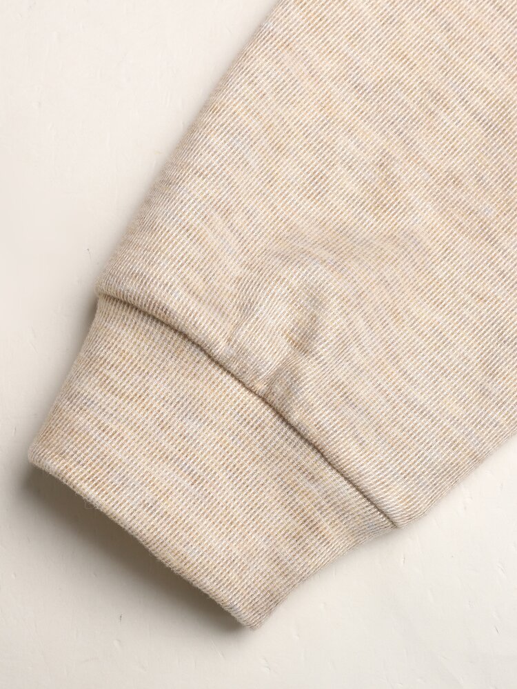 SHEIN Crew Neck Long Sleeve Sweatshirt.White Hollow Lace Patchwork Hem Design - Apricot - View 3