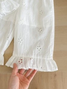 SHEIN LMoss Kids 女婴夏季可爱刺绣上衣和荷叶边裤套装 - 白色 - 查看 5