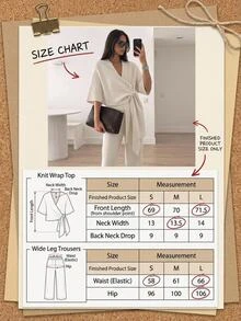 SHEIN طقم ملابس محبوك بتصميم لف مع شال وبنطال واسع الساق - بيج - مشاهدة 8