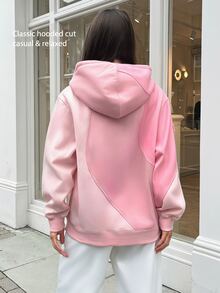 Fluxe Oversized Color Block Fleece Lined Sweatshirt Women Drop Shoulder Warm Pullover Sweatshirt Gym Workout Winter Fitness Sportswear Activewear - Pink - View 11