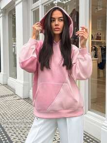 Fluxe Oversized Color Block Fleece Lined Sweatshirt Women Drop Shoulder Warm Pullover Sweatshirt Gym Workout Winter Fitness Sportswear Activewear - Pink - View 5
