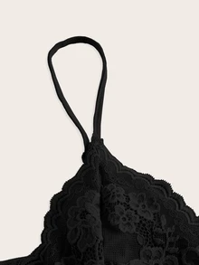SHEIN ICON Elegant Solid Contrast Lace Ruched Y2k Cami Top - Black - View 8