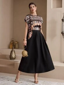 Al Najma 女款亮片刺繡土耳其式端莊優雅長洋裝 阿拉伯傳統 Abaya 阿拉伯風長款 Kaftan 外袍 Jalabiya 伴娘婚禮黑色秋季 - 黑色 - 查看 6