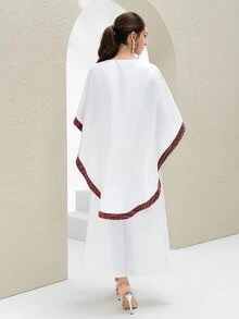 Al Najma Al-Adha Women's Round Neck Geometric Pattern Arabian Dress Filipiniana Modest Irish Kaftan Robe Abaya White Long Wedding Formal Confirmation Winter - White - View 2