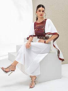 Al Najma Al-Adha Women's Round Neck Geometric Pattern Arabian Dress Filipiniana Modest Irish Kaftan Robe Abaya White Long Wedding Formal Confirmation Winter - White - View 6