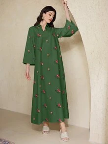 Al Najma Áo dài kiểu Thổ Nhĩ Kỳ dành cho nữ & Áo choàng dài truyền thống Ả Rập, Kaftan & Jalabiya - màu xanh lá - Xem 4