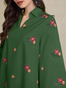 Al Najma Áo dài kiểu Thổ Nhĩ Kỳ dành cho nữ & Áo choàng dài truyền thống Ả Rập, Kaftan & Jalabiya - màu xanh lá - Xem 3