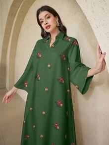 Al Najma Áo dài kiểu Thổ Nhĩ Kỳ dành cho nữ & Áo choàng dài truyền thống Ả Rập, Kaftan & Jalabiya - màu xanh lá - Xem 5